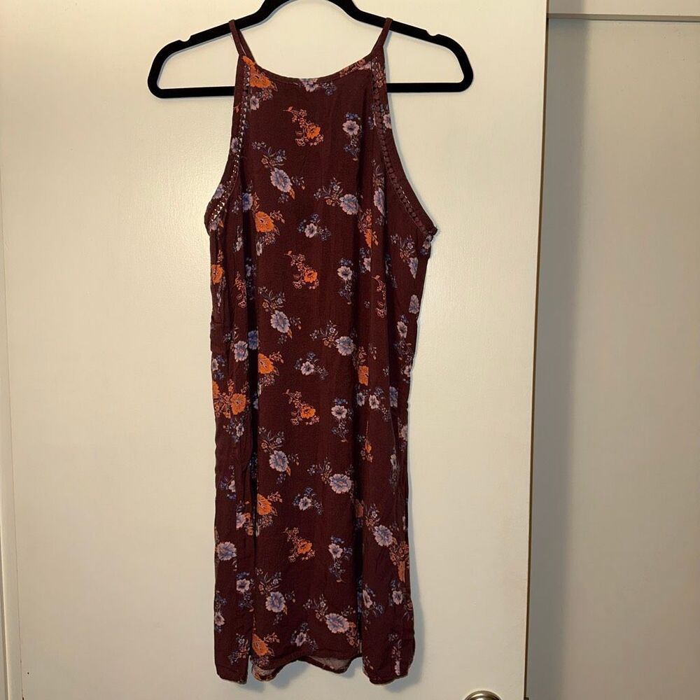Mudd Medium Floral Tank Top Mini Dress Keyhole Purple Pink Coral EUC